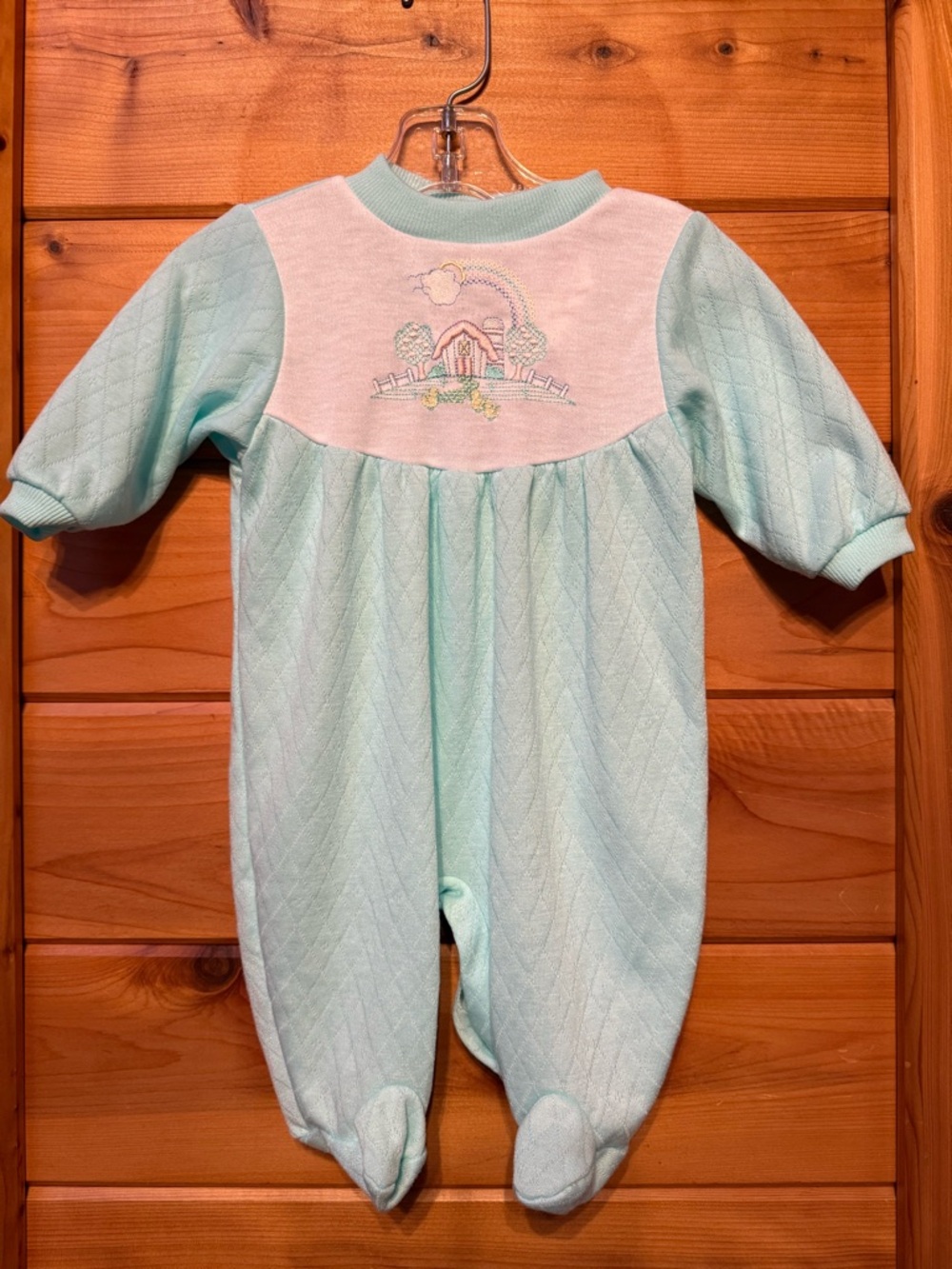 Vintage Alexis blue Embroidered Footed One-Piece, 13-17lbs